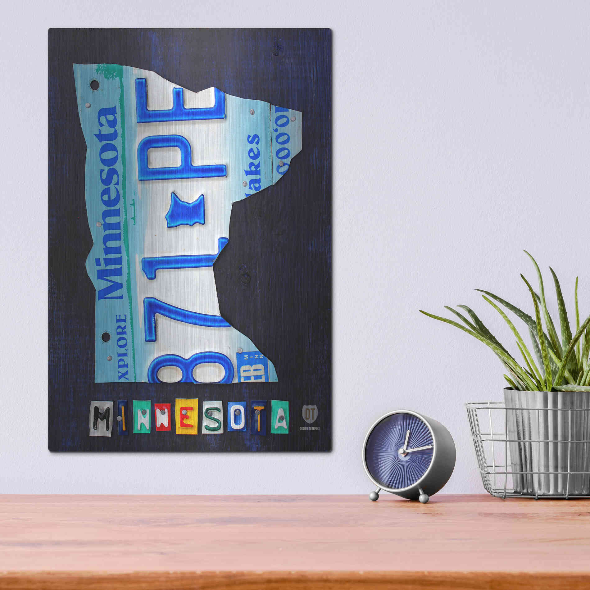 Luxe Metal Art 'Minnesota License Plate Map' by Design Turnpike, Metal Wall Art,12x16