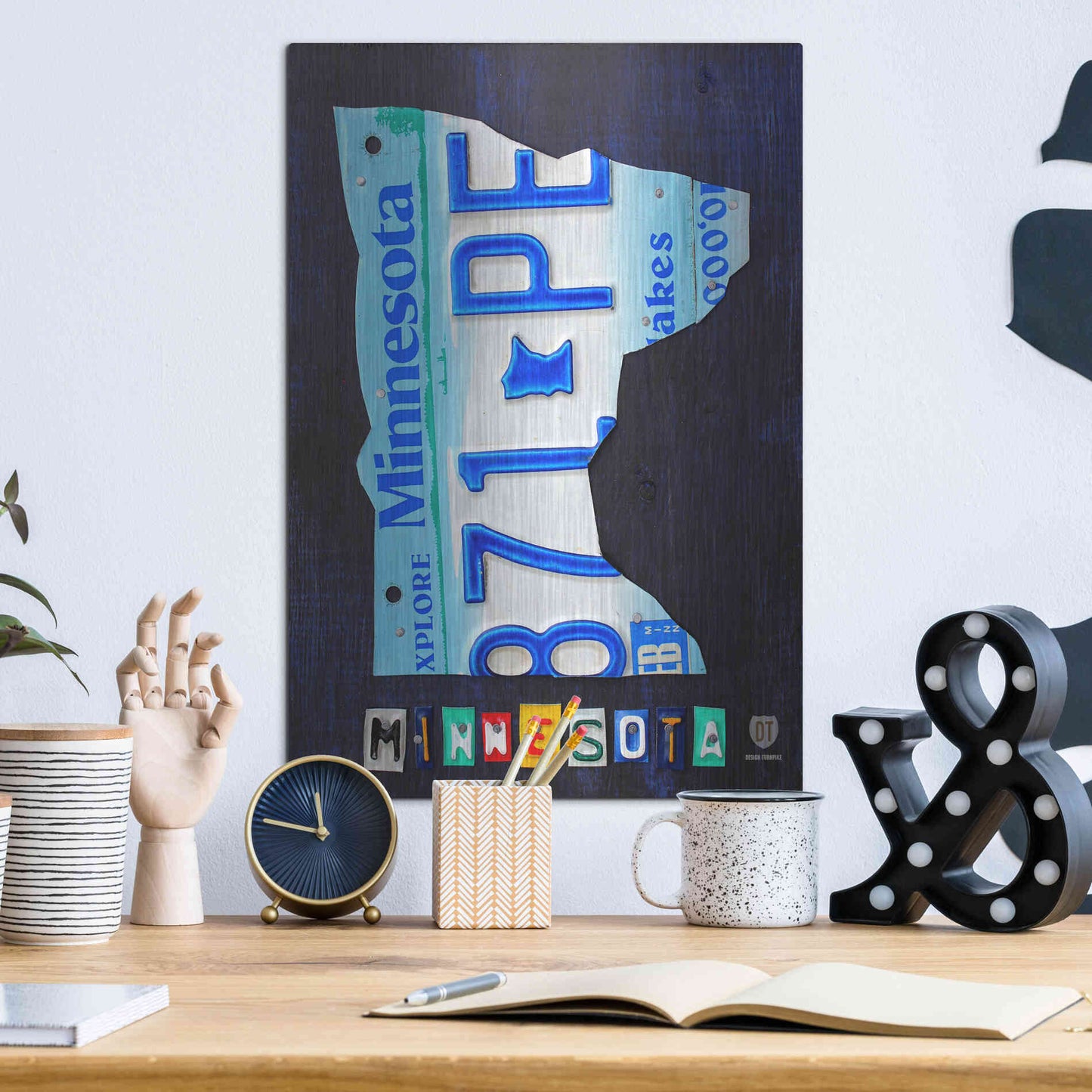 Luxe Metal Art 'Minnesota License Plate Map' by Design Turnpike, Metal Wall Art,12x16