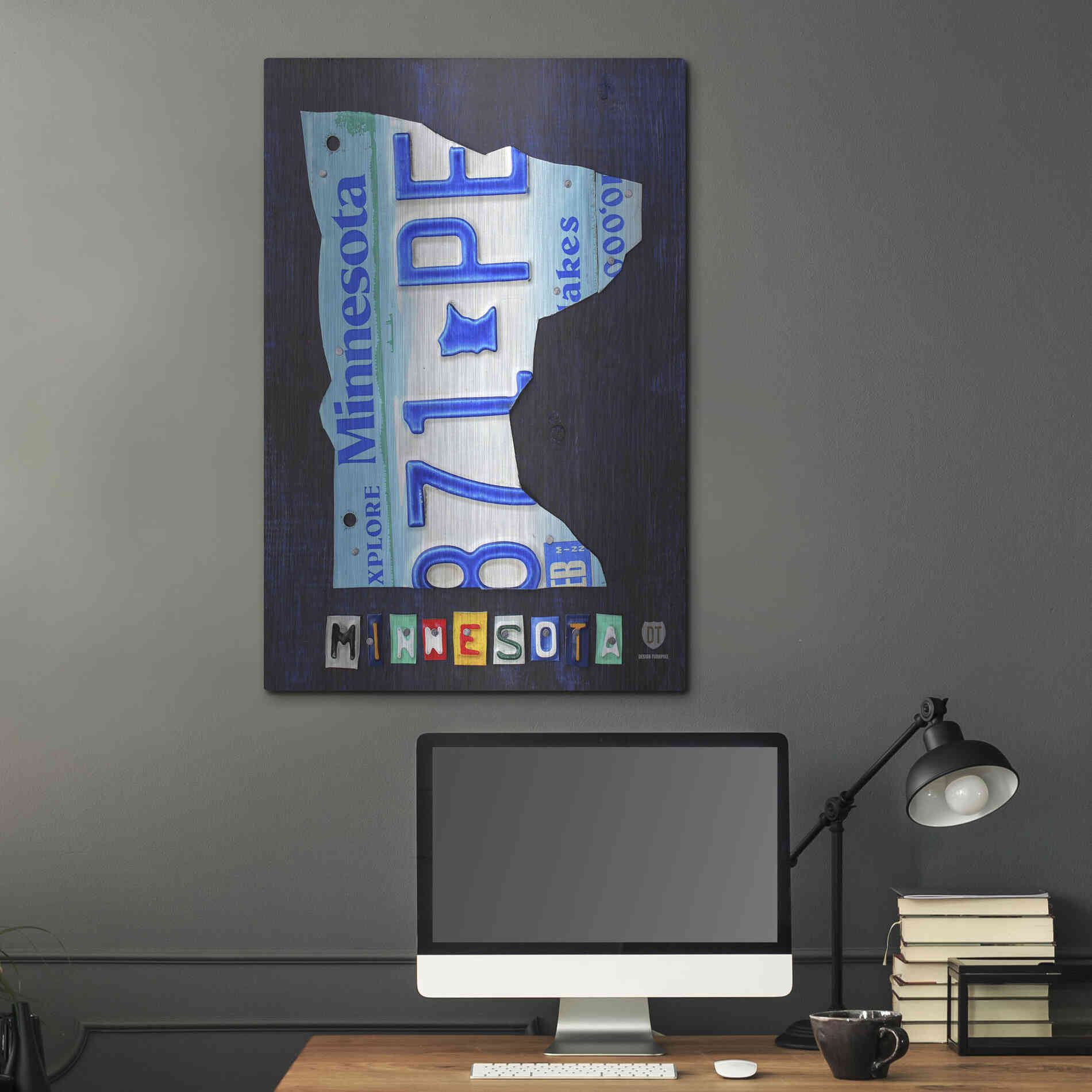 Luxe Metal Art 'Minnesota License Plate Map' by Design Turnpike, Metal Wall Art,24x36
