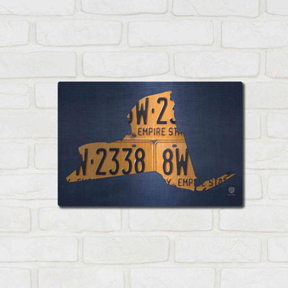 Luxe Metal Art 'New York License Plate Map' by Design Turnpike, Metal Wall Art,16x12