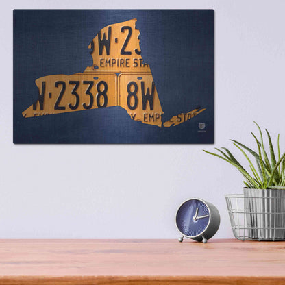 Luxe Metal Art 'New York License Plate Map' by Design Turnpike, Metal Wall Art,16x12