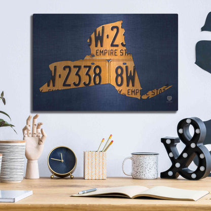 Luxe Metal Art 'New York License Plate Map' by Design Turnpike, Metal Wall Art,16x12