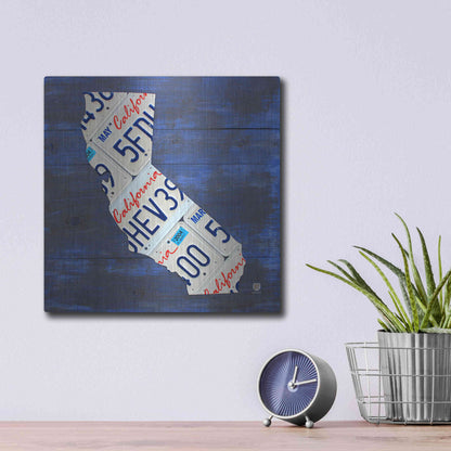 Luxe Metal Art 'California License Plate Map Blue' by Design Turnpike, Metal Wall Art,12x12