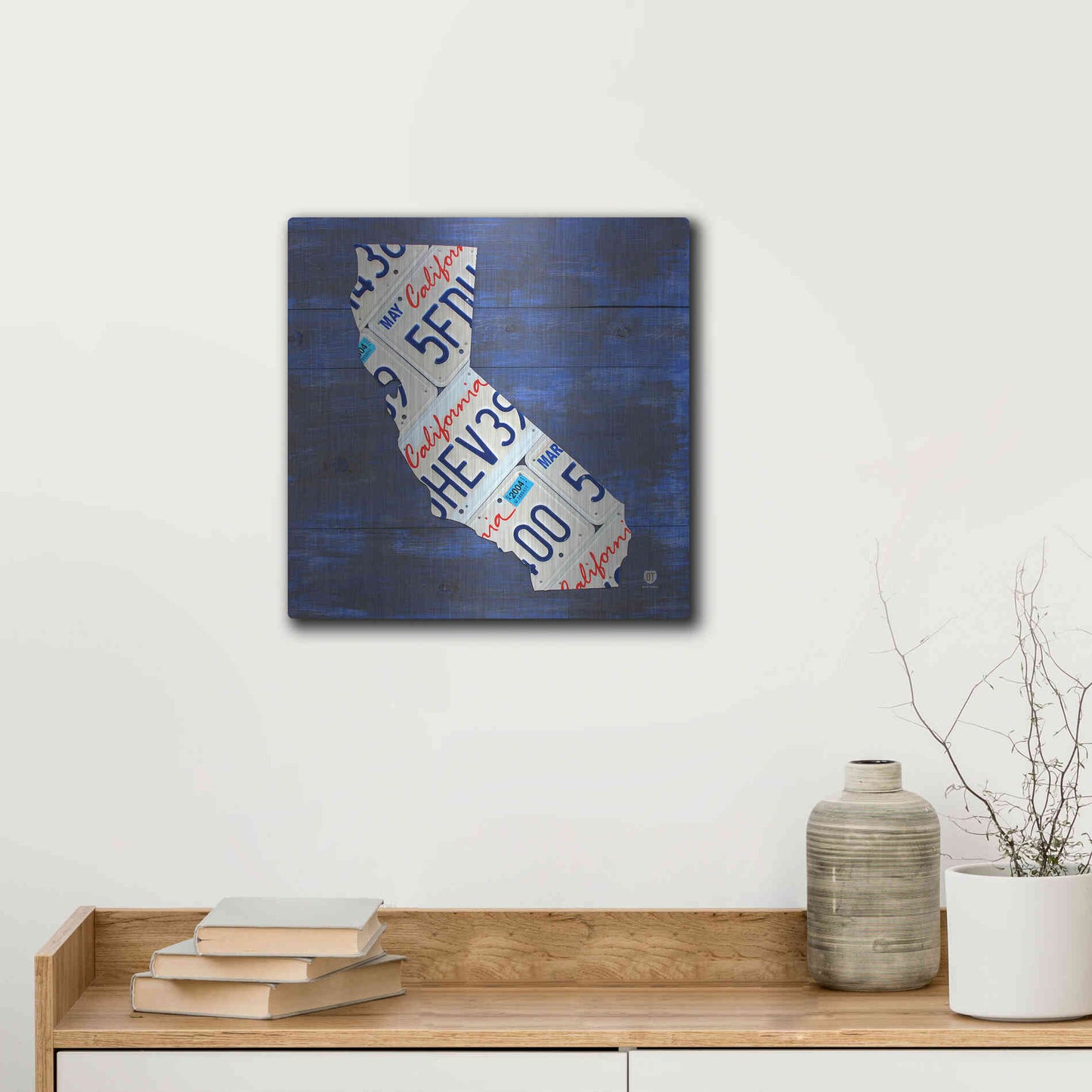 Luxe Metal Art 'California License Plate Map Blue' by Design Turnpike, Metal Wall Art,12x12