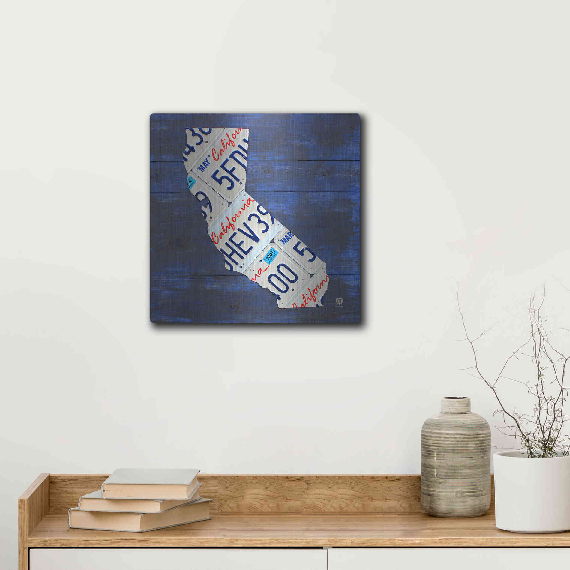 Luxe Metal Art 'California License Plate Map Blue' by Design Turnpike, Metal Wall Art,12x12