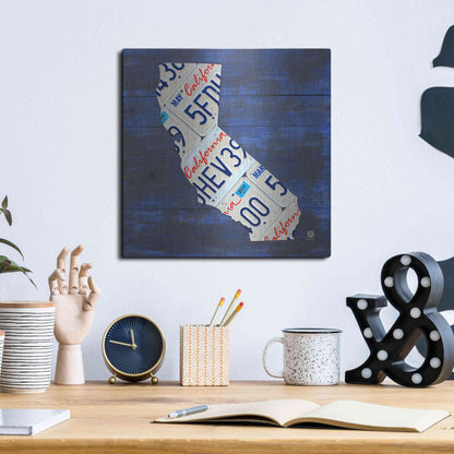 Luxe Metal Art 'California License Plate Map Blue' by Design Turnpike, Metal Wall Art,12x12