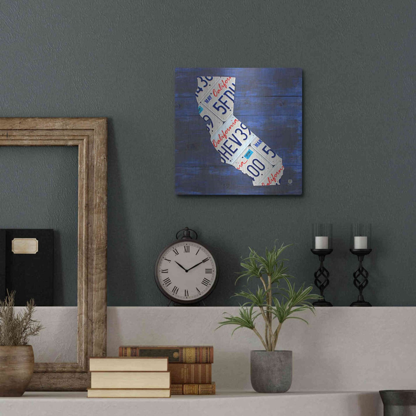 Luxe Metal Art 'California License Plate Map Blue' by Design Turnpike, Metal Wall Art,12x12