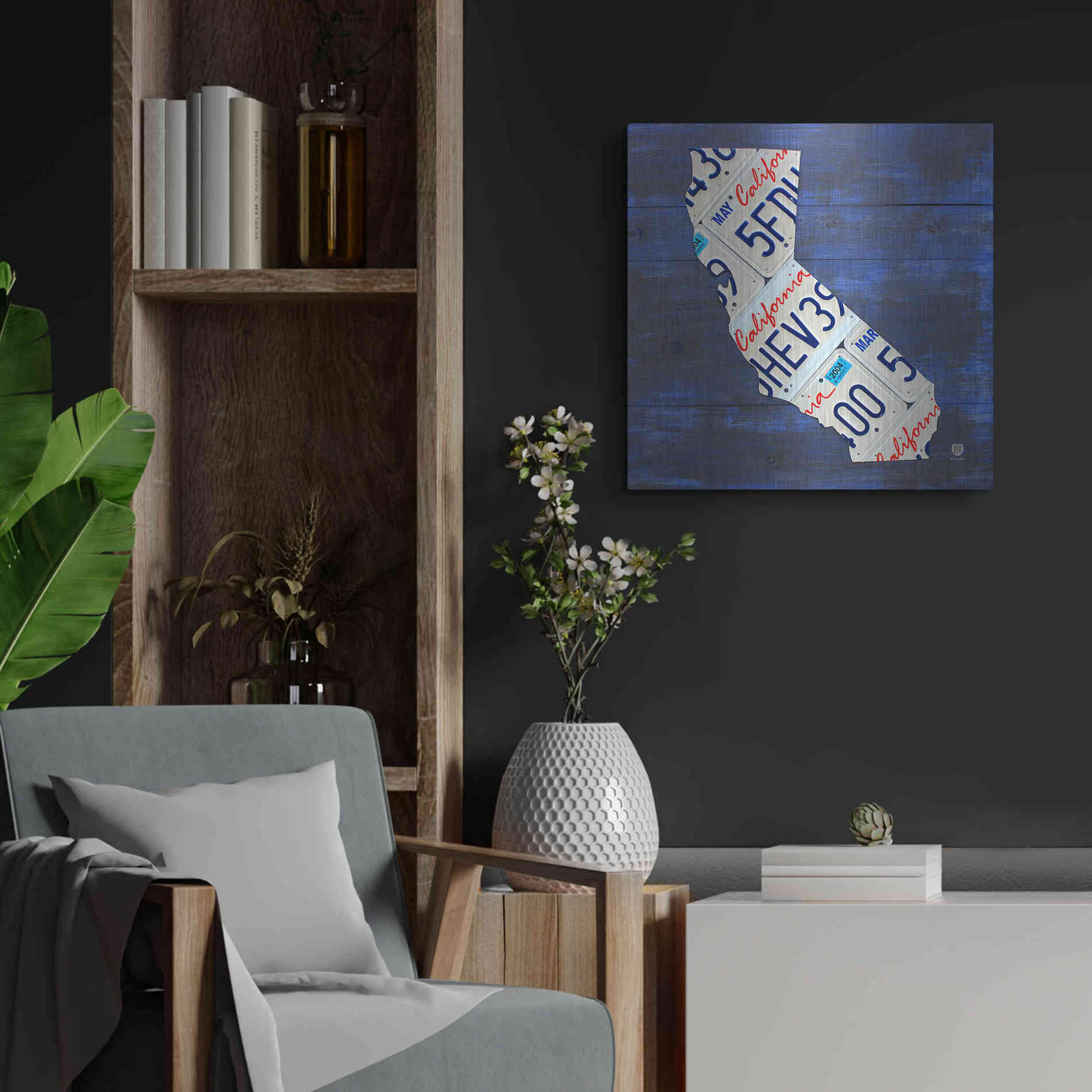 Luxe Metal Art 'California License Plate Map Blue' by Design Turnpike, Metal Wall Art,24x24