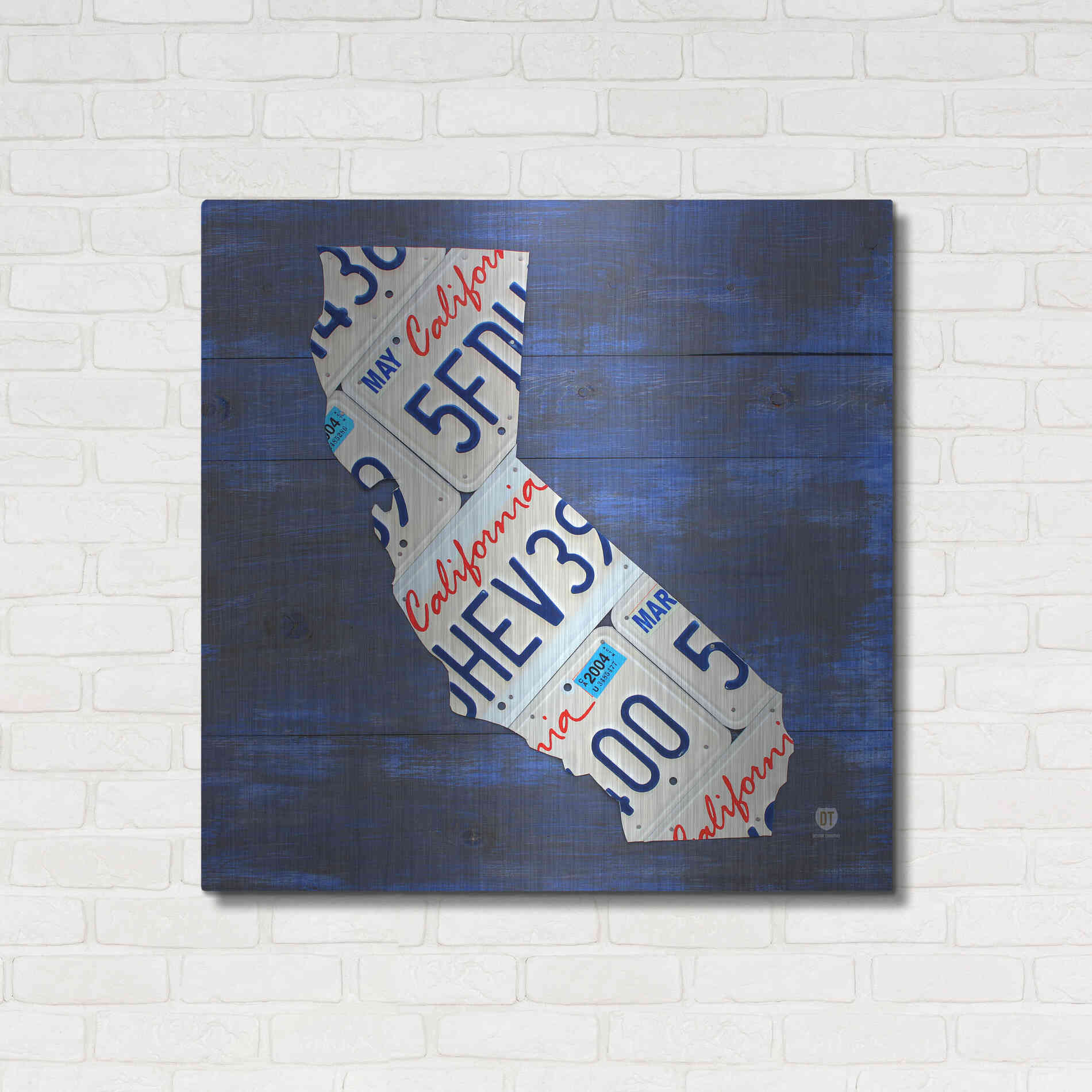 Luxe Metal Art 'California License Plate Map Blue' by Design Turnpike, Metal Wall Art,36x36