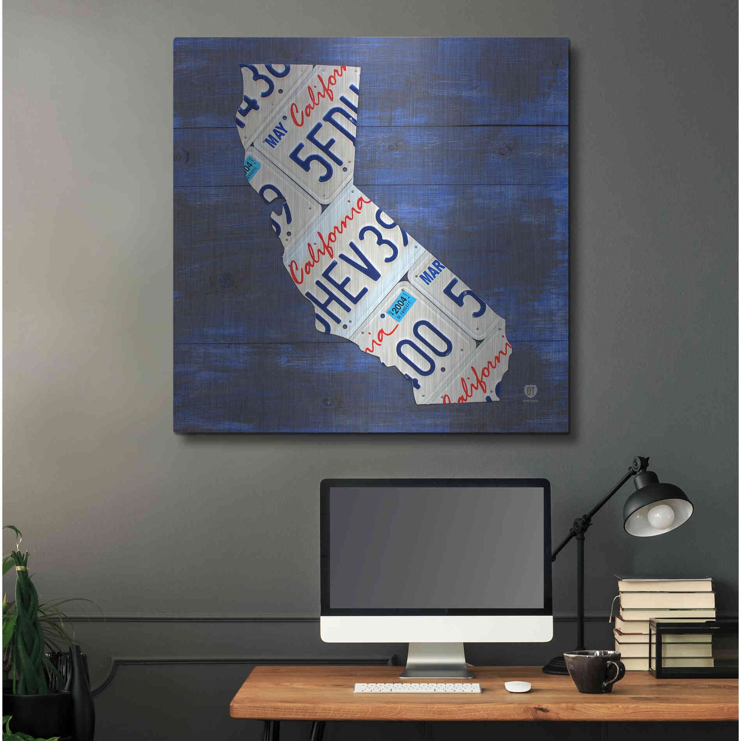 Luxe Metal Art 'California License Plate Map Blue' by Design Turnpike, Metal Wall Art,36x36