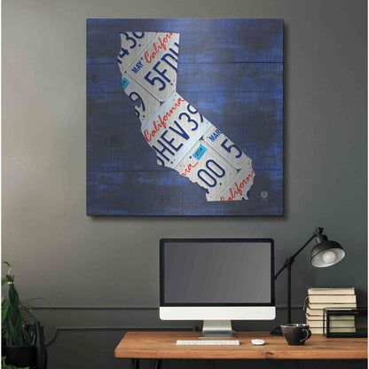 Luxe Metal Art 'California License Plate Map Blue' by Design Turnpike, Metal Wall Art,36x36