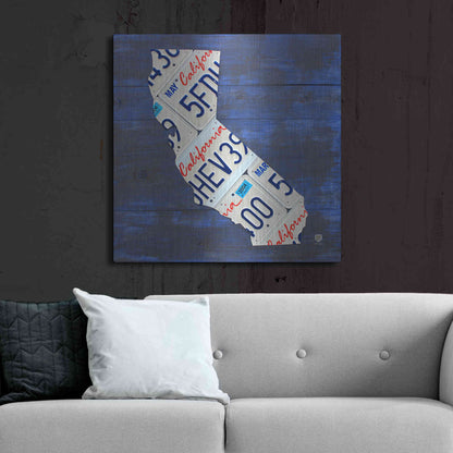 Luxe Metal Art 'California License Plate Map Blue' by Design Turnpike, Metal Wall Art,36x36