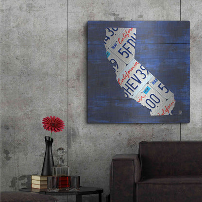 Luxe Metal Art 'California License Plate Map Blue' by Design Turnpike, Metal Wall Art,36x36