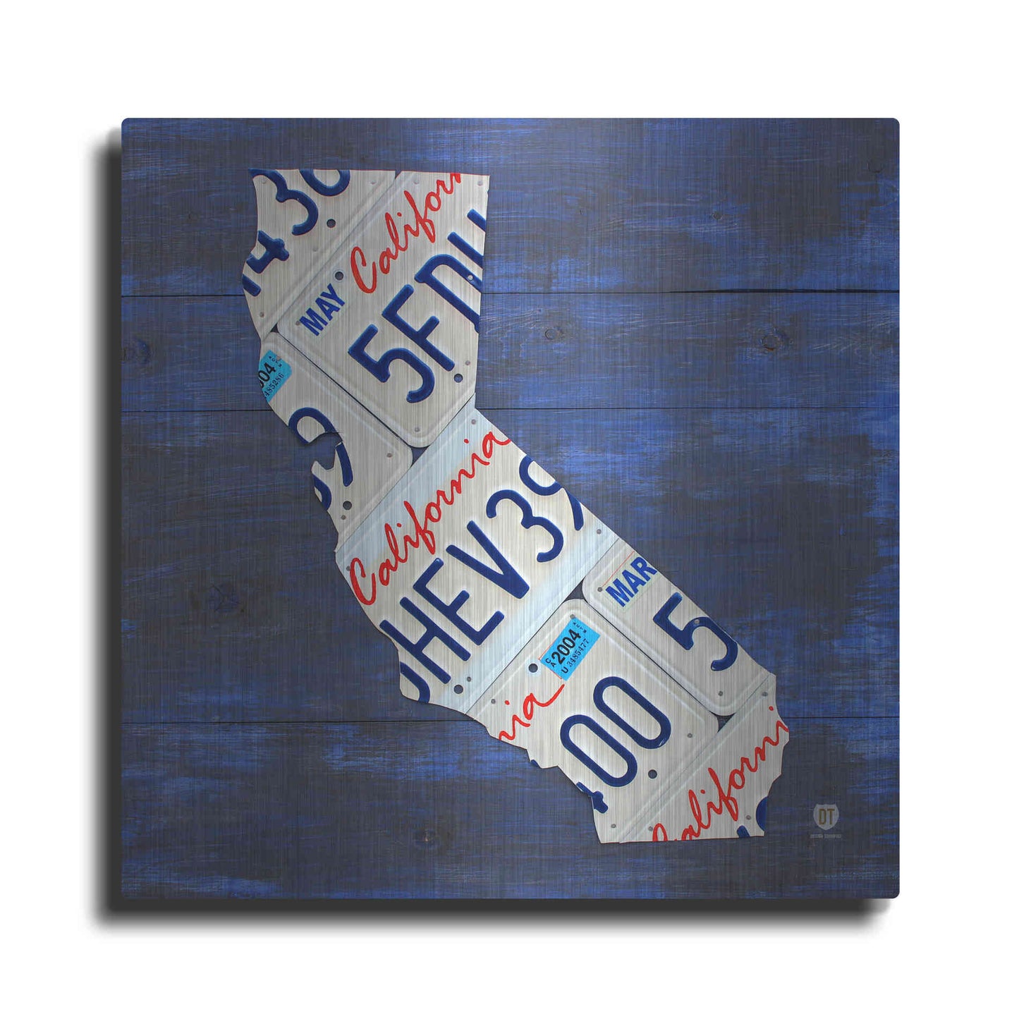 Luxe Metal Art 'California License Plate Map Blue' by Design Turnpike, Metal Wall Art