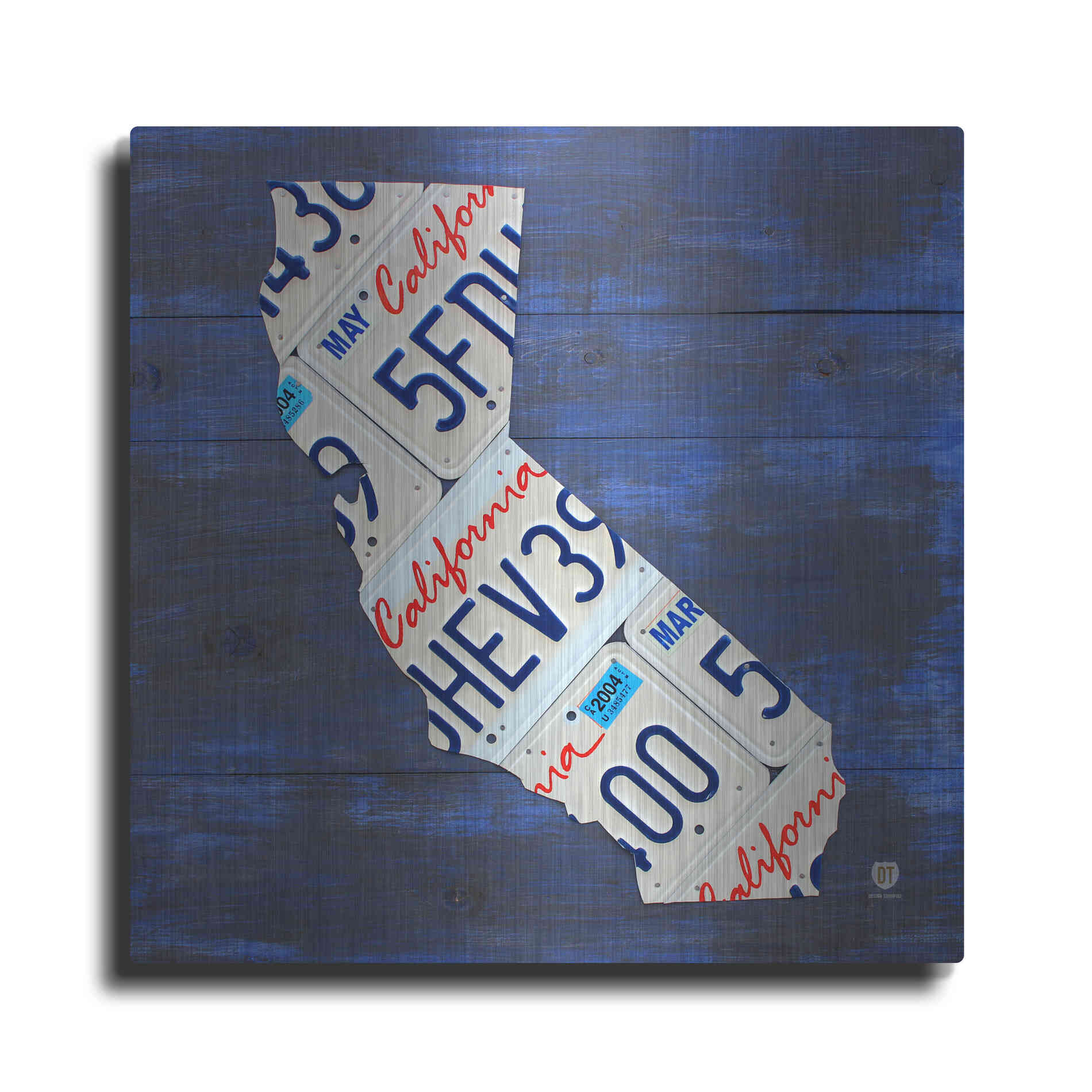 Luxe Metal Art 'California License Plate Map Blue' by Design Turnpike, Metal Wall Art