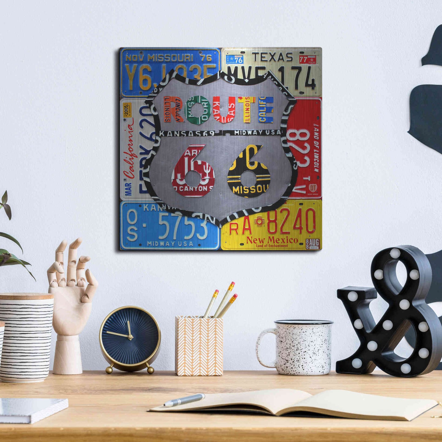 Luxe Metal Art 'Route 66 Road Sign' by Design Turnpike, Metal Wall Art,12x12