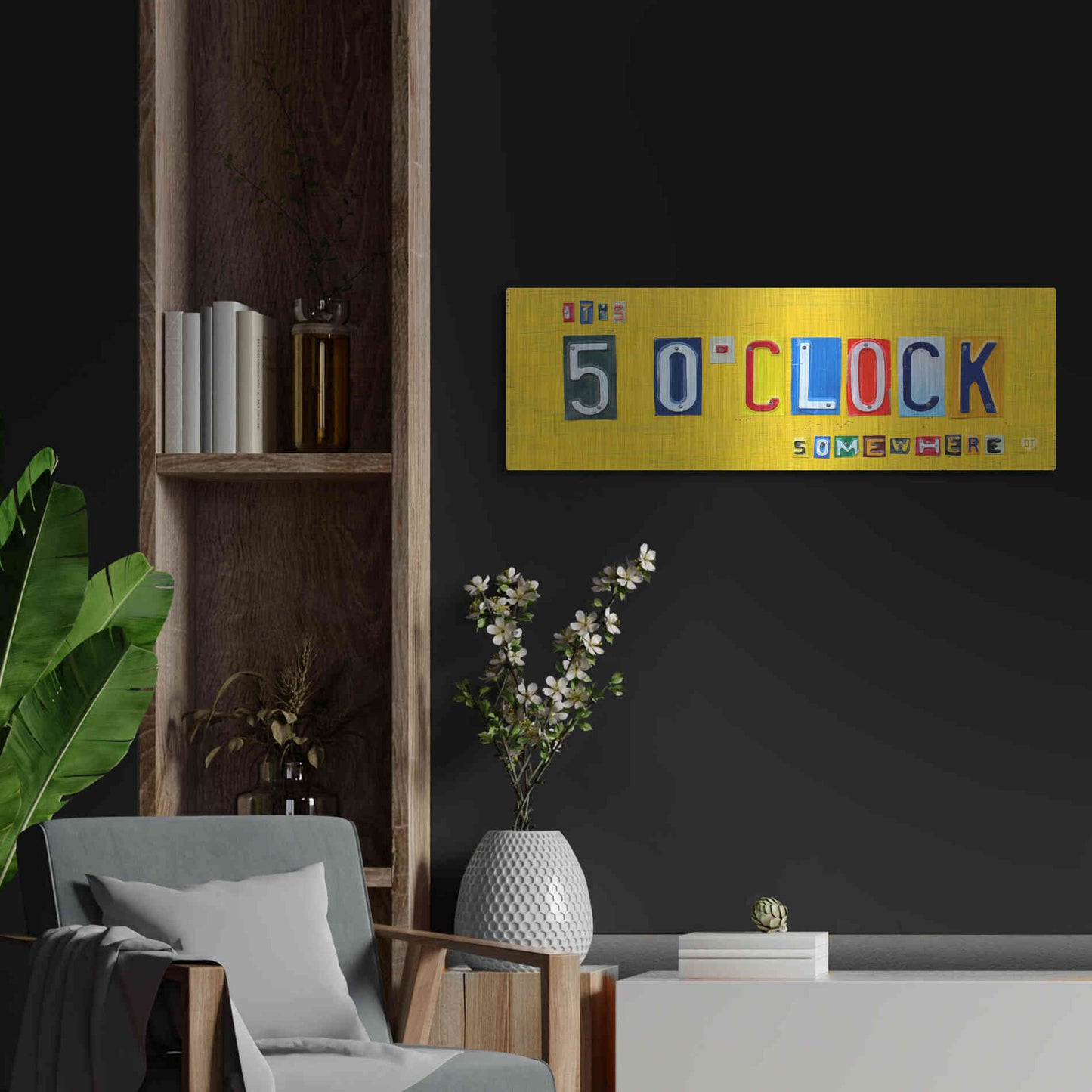 Luxe Metal Art 'It’S 5 O’Clock Somewhere' by Design Turnpike, Metal Wall Art,36x12