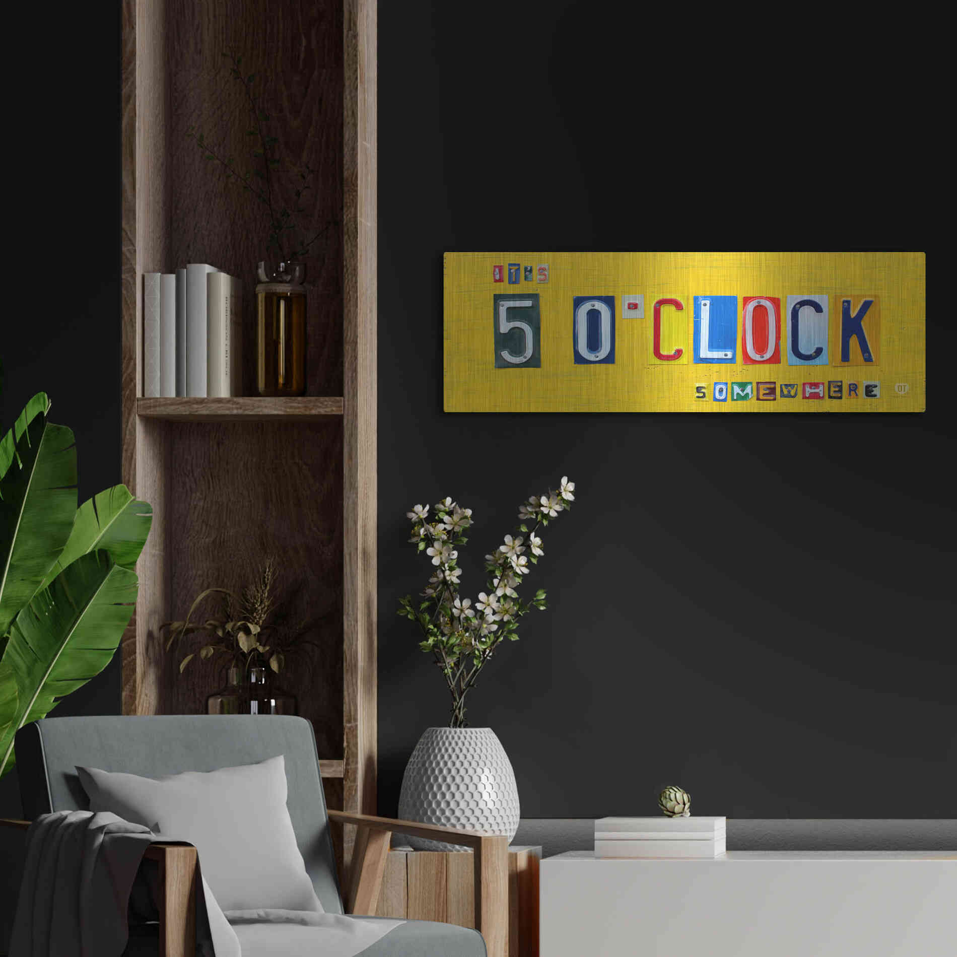 Luxe Metal Art 'It’S 5 O’Clock Somewhere' by Design Turnpike, Metal Wall Art,36x12