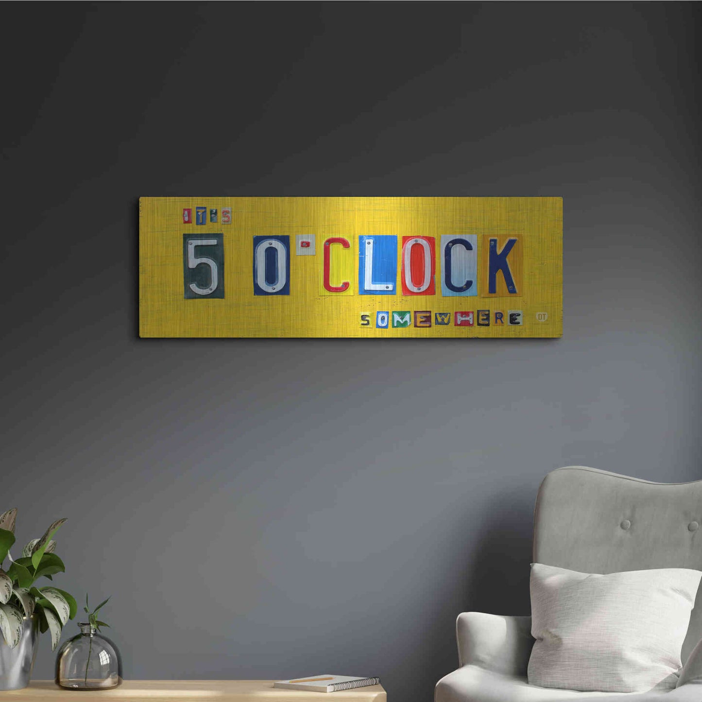 Luxe Metal Art 'It’S 5 O’Clock Somewhere' by Design Turnpike, Metal Wall Art,36x12