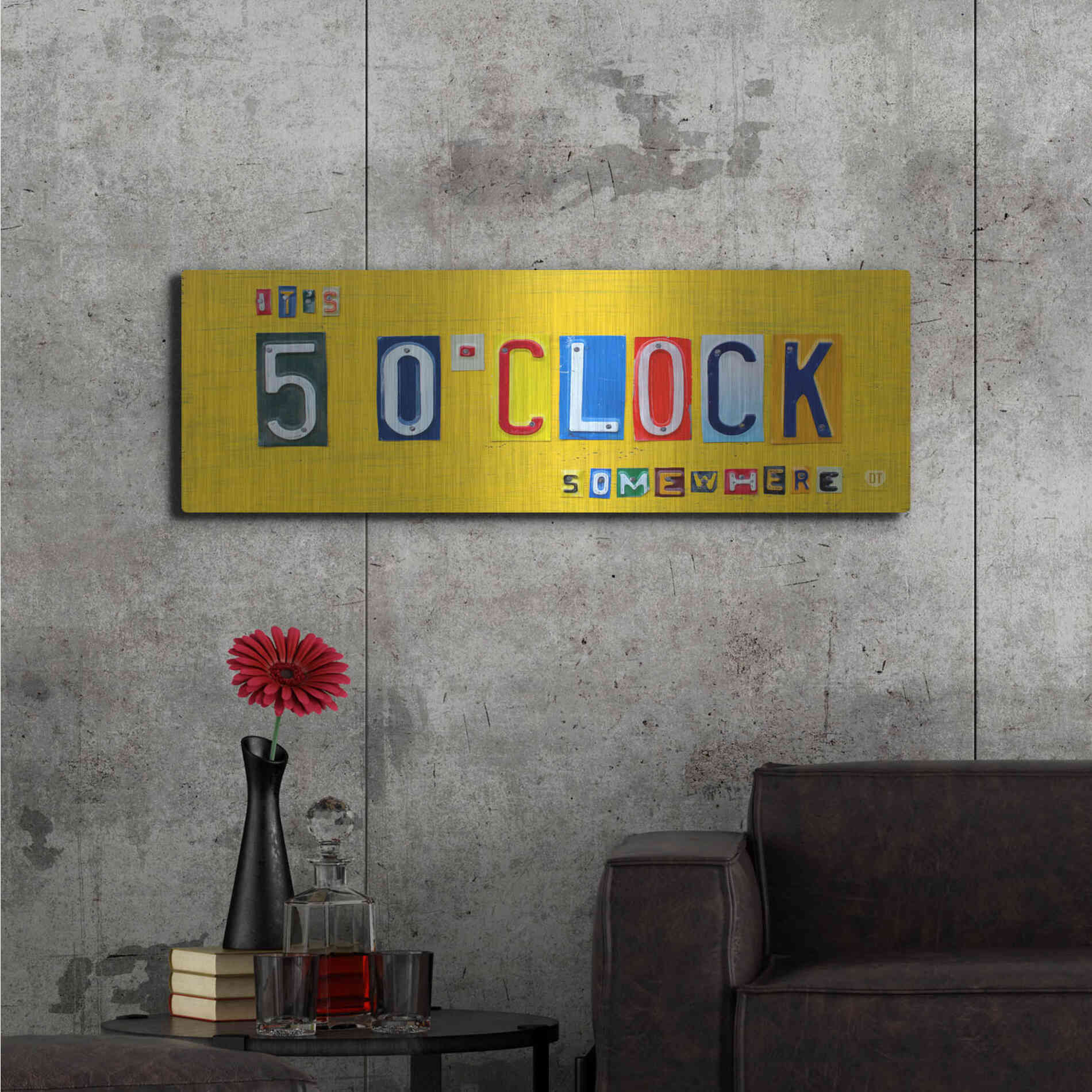 Luxe Metal Art 'It’S 5 O’Clock Somewhere' by Design Turnpike, Metal Wall Art,48x16