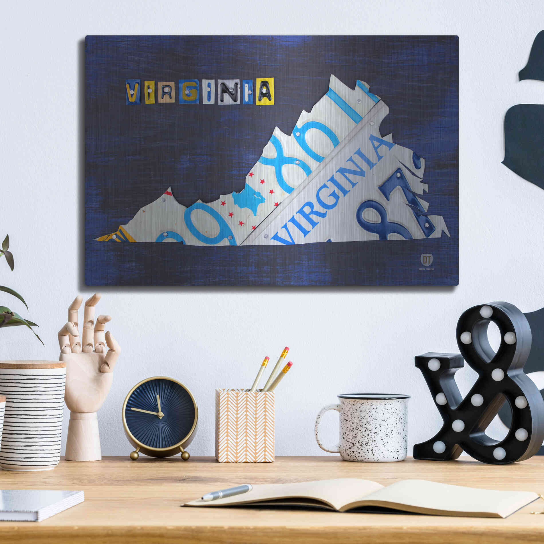 Luxe Metal Art 'Virginia License Plate Map' by Design Turnpike, Metal Wall Art,16x12