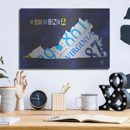 Luxe Metal Art 'Virginia License Plate Map' by Design Turnpike, Metal Wall Art,16x12