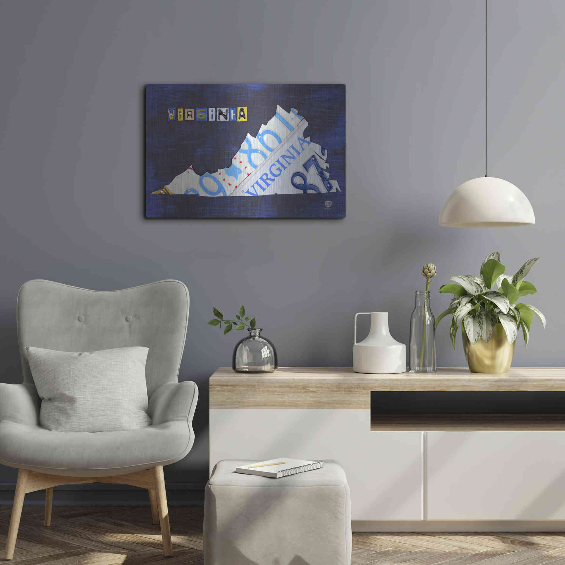 Luxe Metal Art 'Virginia License Plate Map' by Design Turnpike, Metal Wall Art,24x16