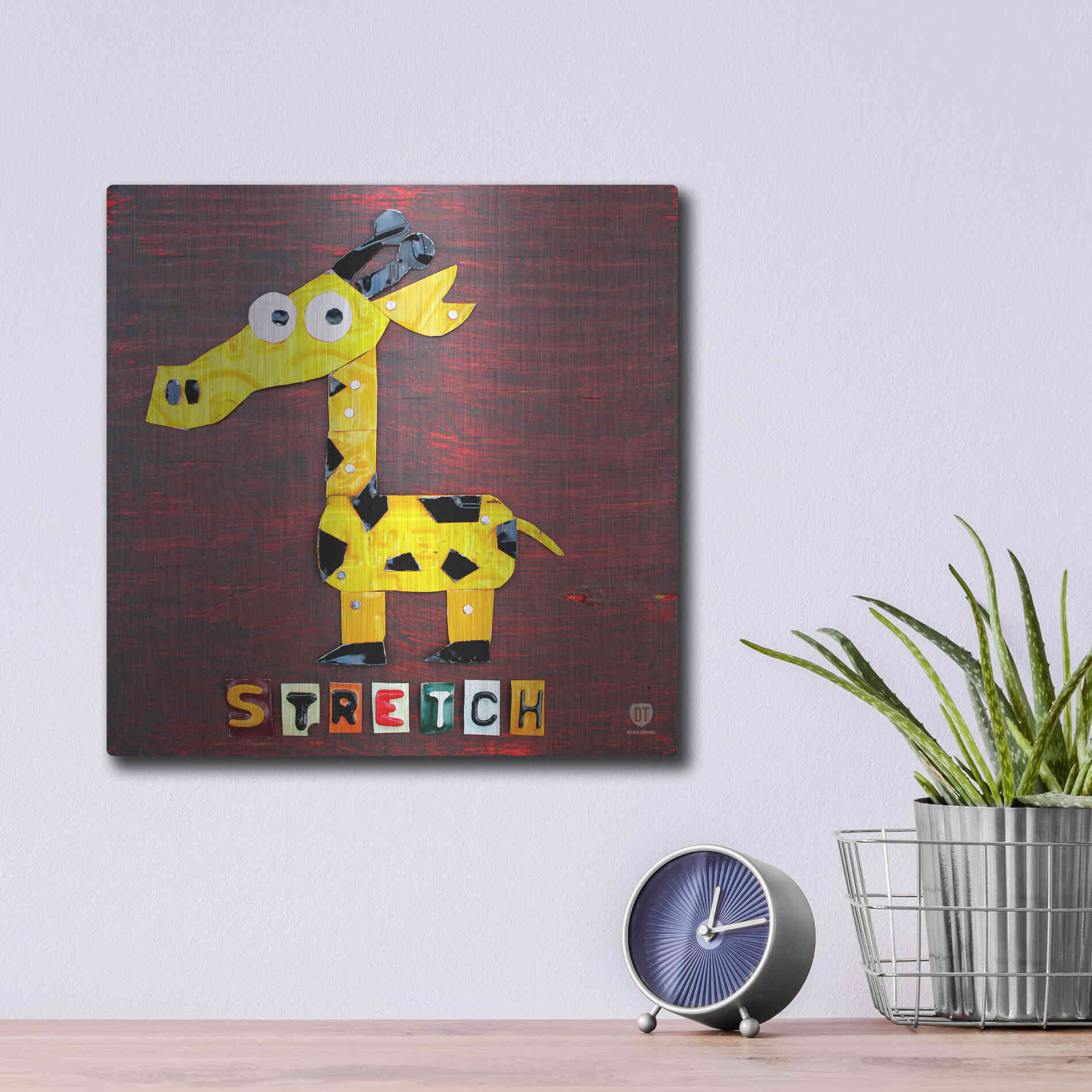 Luxe Metal Art 'Stretch The Giraffe' by Design Turnpike, Metal Wall Art,12x12