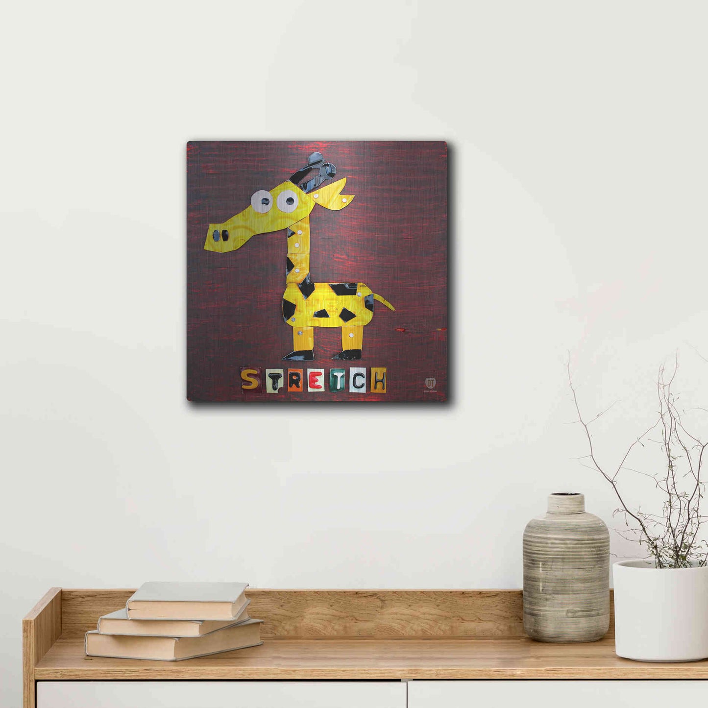 Luxe Metal Art 'Stretch The Giraffe' by Design Turnpike, Metal Wall Art,12x12