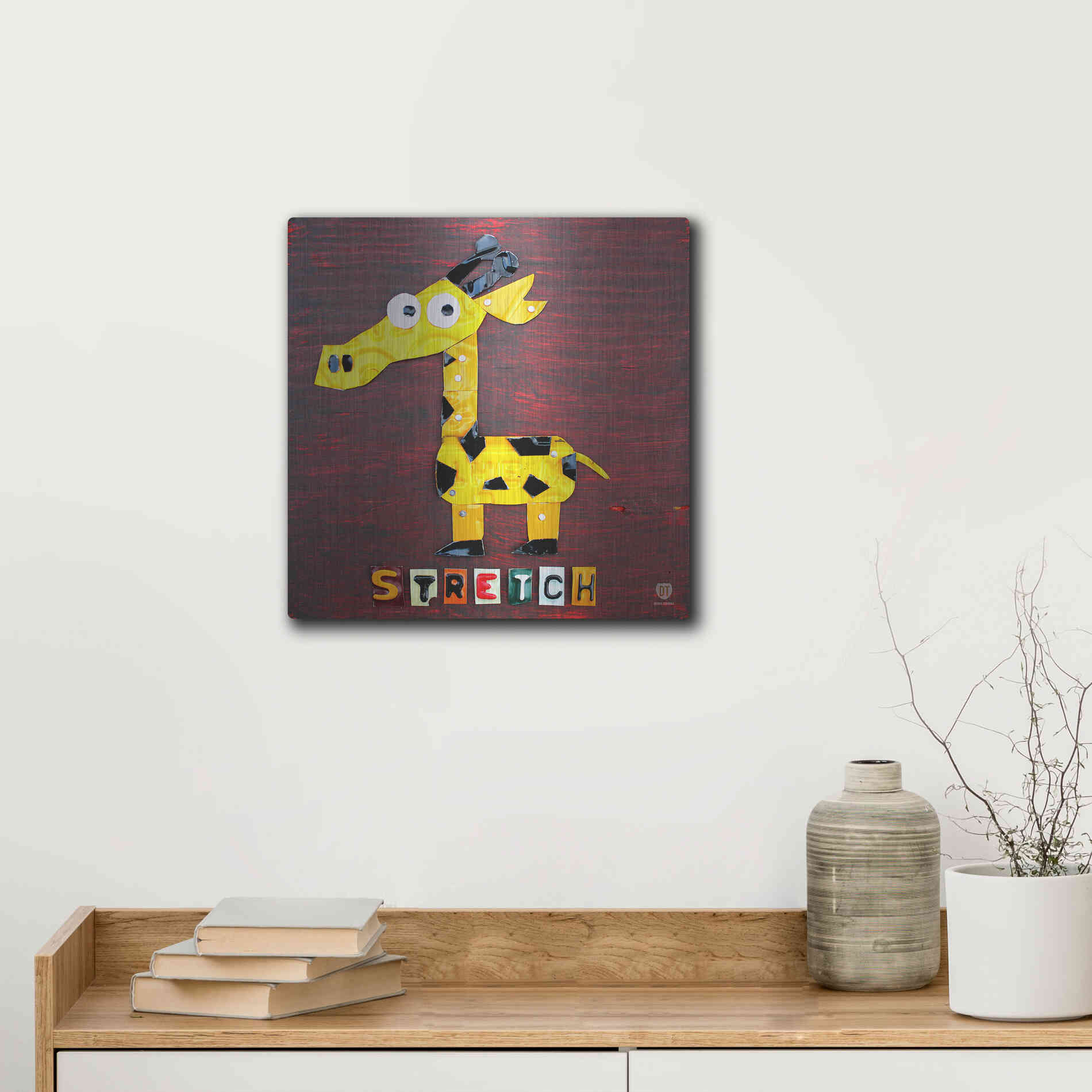 Luxe Metal Art 'Stretch The Giraffe' by Design Turnpike, Metal Wall Art,12x12