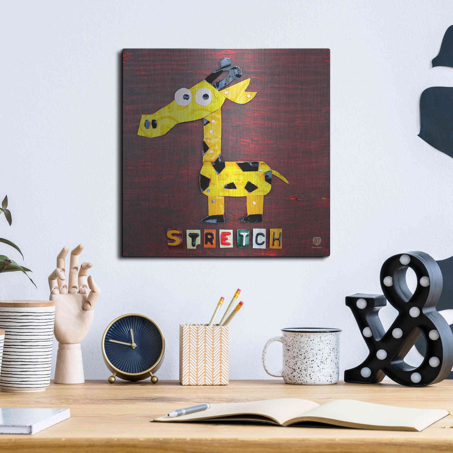 Luxe Metal Art 'Stretch The Giraffe' by Design Turnpike, Metal Wall Art,12x12