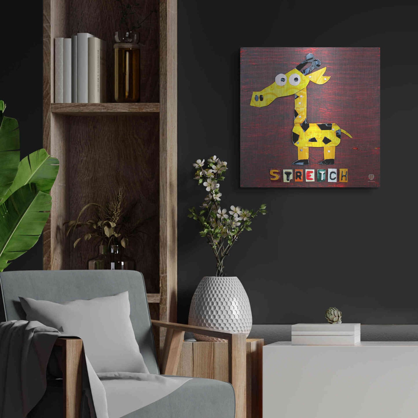 Luxe Metal Art 'Stretch The Giraffe' by Design Turnpike, Metal Wall Art,24x24