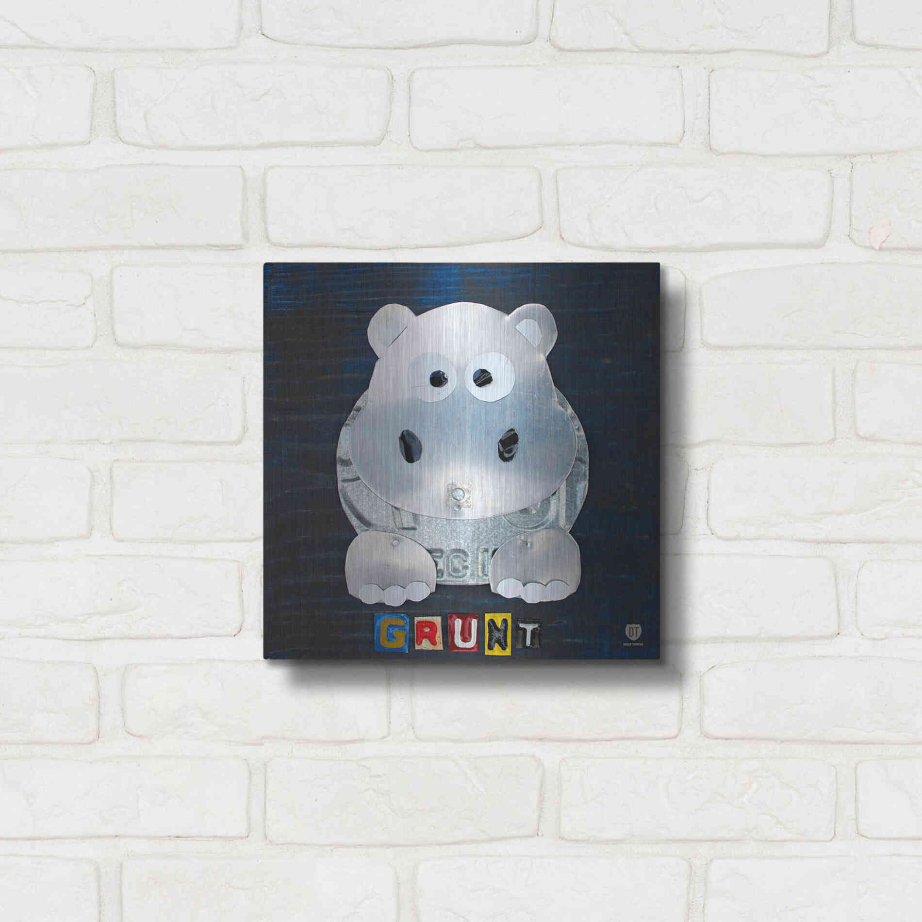 Luxe Metal Art 'Grunt The Hippo' by Design Turnpike, Metal Wall Art,12x12