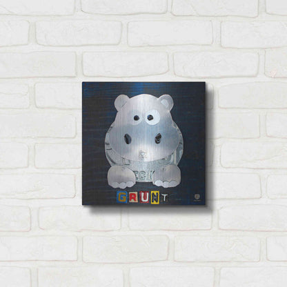 Luxe Metal Art 'Grunt The Hippo' by Design Turnpike, Metal Wall Art,12x12
