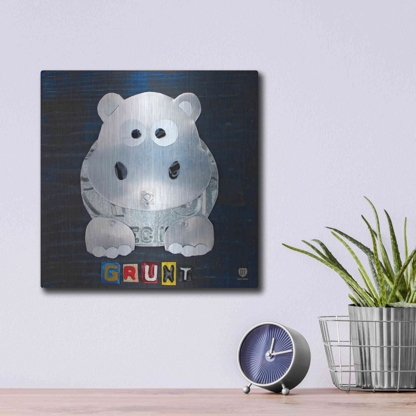 Luxe Metal Art 'Grunt The Hippo' by Design Turnpike, Metal Wall Art,12x12