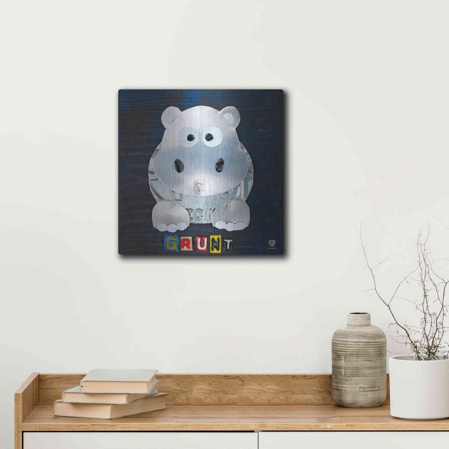 Luxe Metal Art 'Grunt The Hippo' by Design Turnpike, Metal Wall Art,12x12