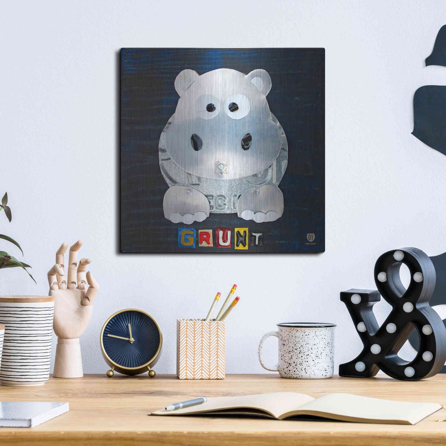 Luxe Metal Art 'Grunt The Hippo' by Design Turnpike, Metal Wall Art,12x12