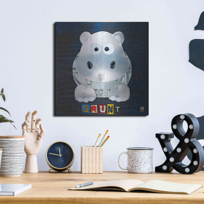 Luxe Metal Art 'Grunt The Hippo' by Design Turnpike, Metal Wall Art,12x12
