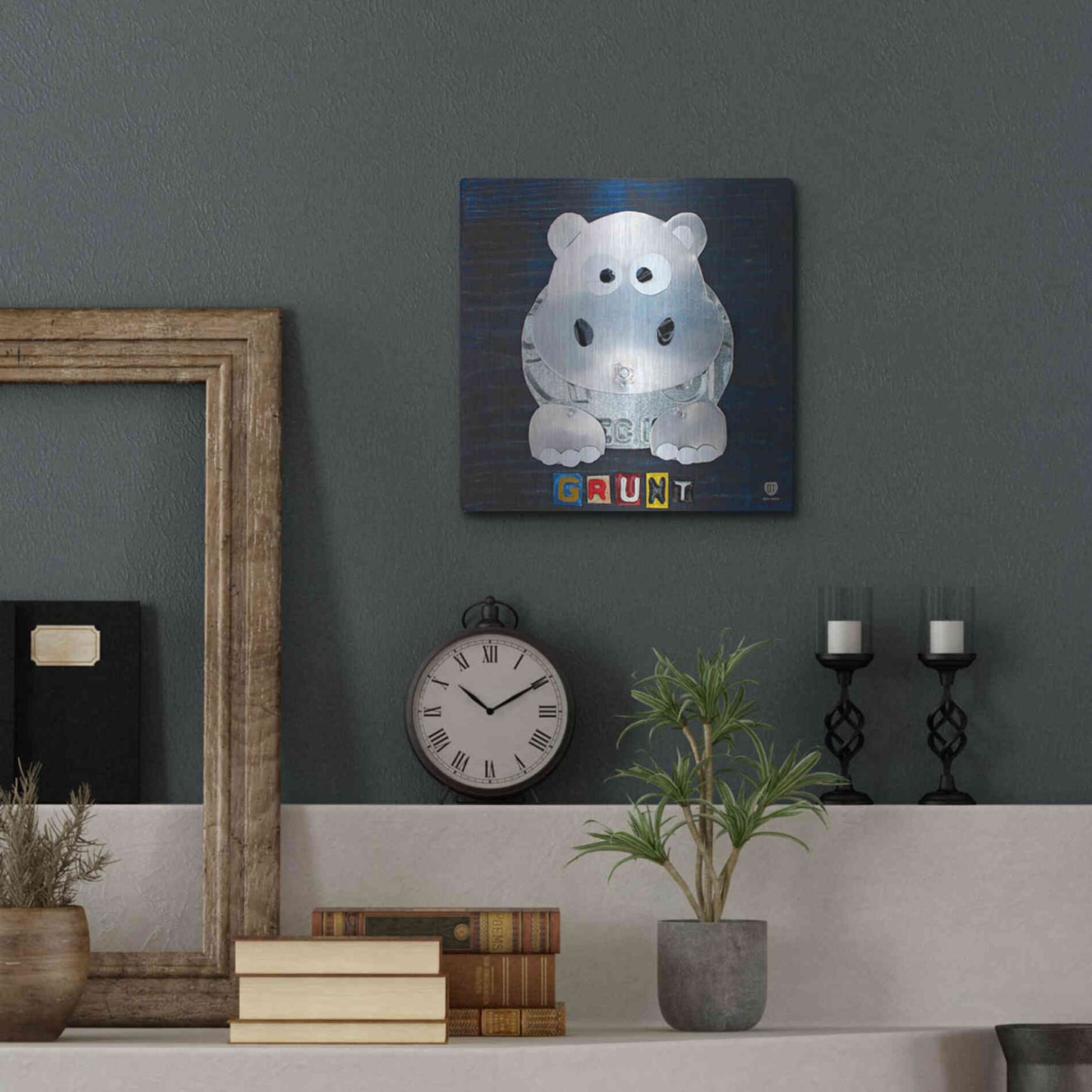 Luxe Metal Art 'Grunt The Hippo' by Design Turnpike, Metal Wall Art,12x12
