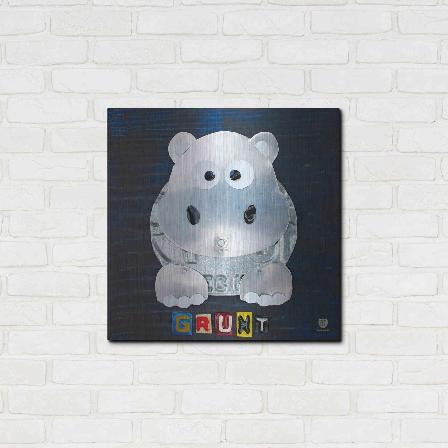 Luxe Metal Art 'Grunt The Hippo' by Design Turnpike, Metal Wall Art,24x24