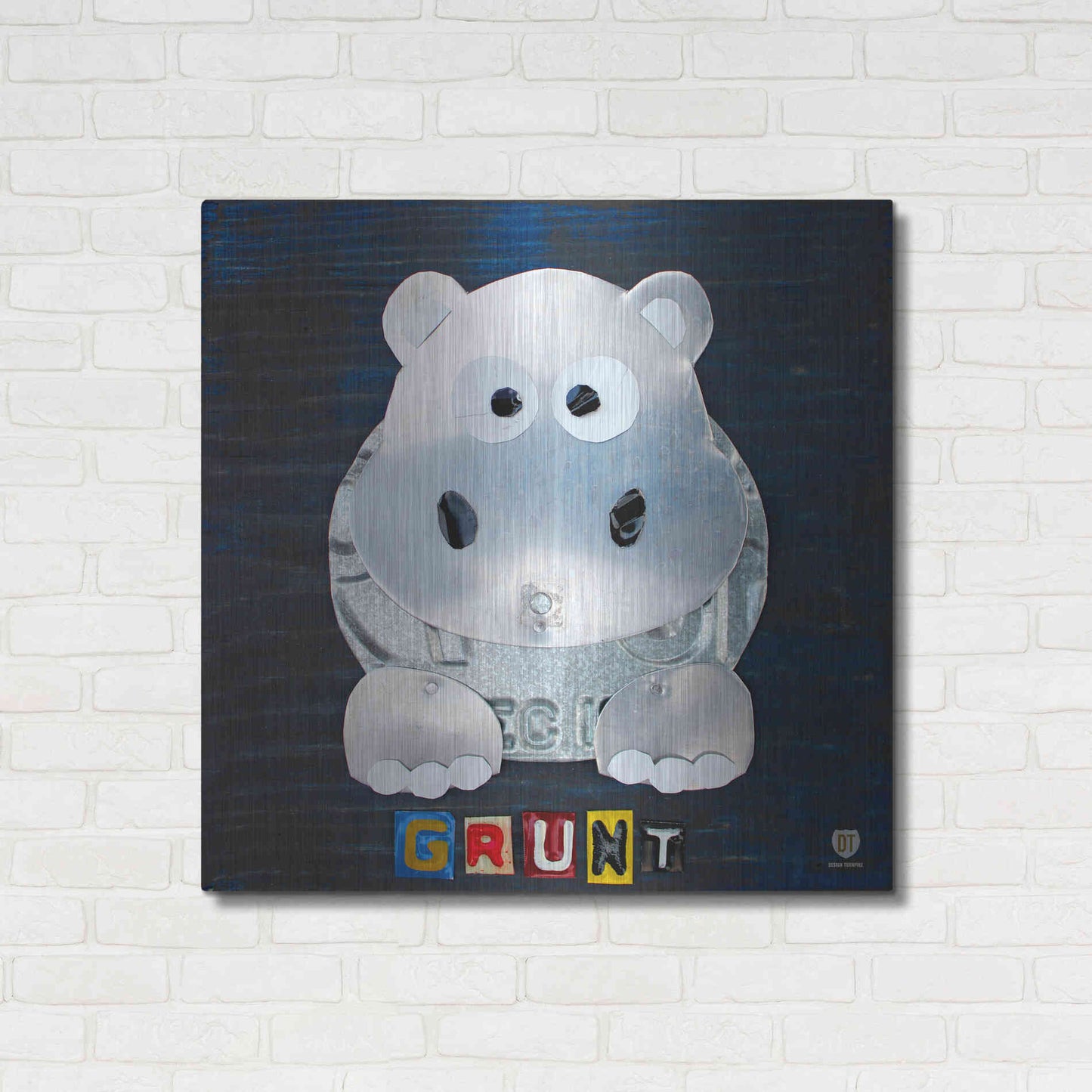 Luxe Metal Art 'Grunt The Hippo' by Design Turnpike, Metal Wall Art,36x36