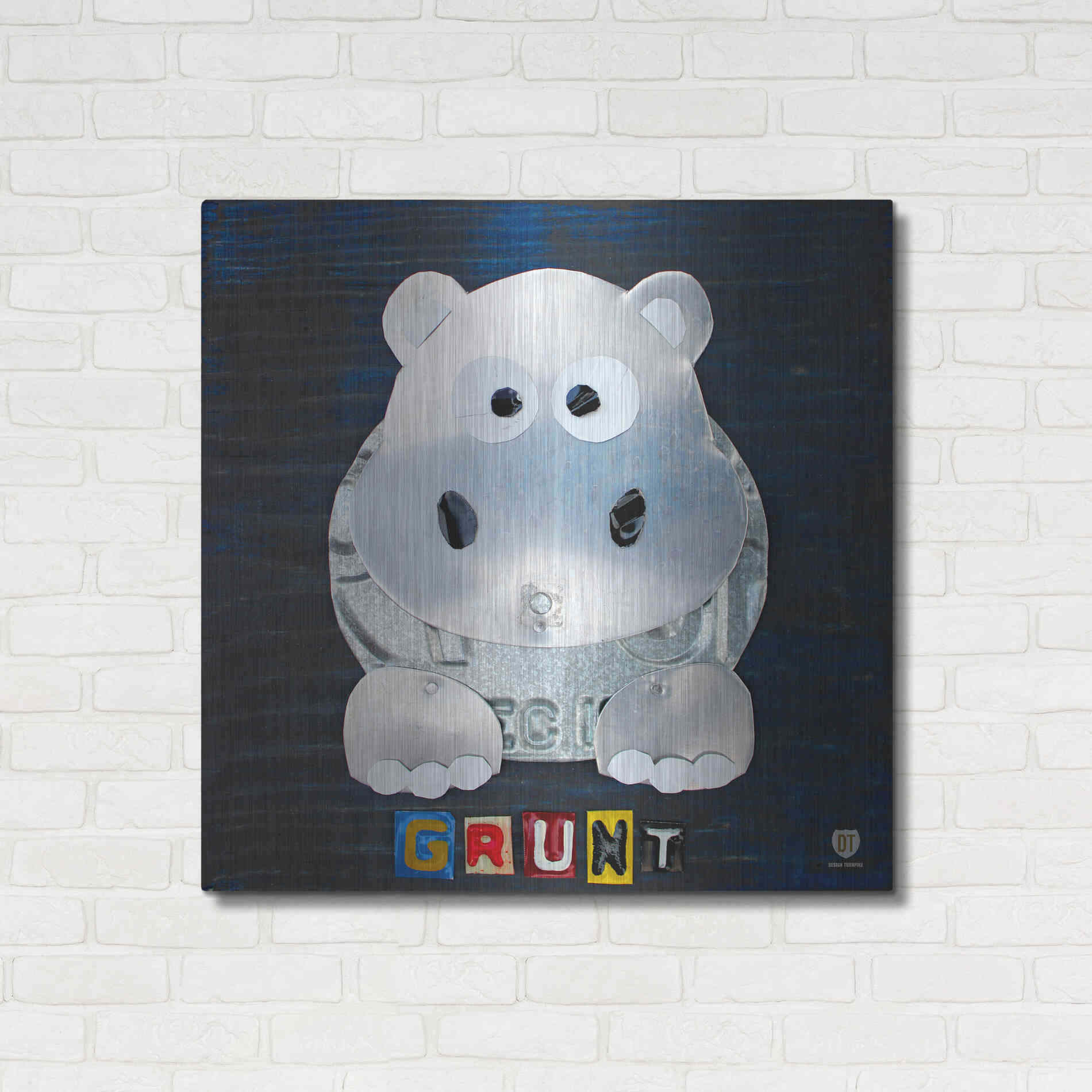 Luxe Metal Art 'Grunt The Hippo' by Design Turnpike, Metal Wall Art,36x36