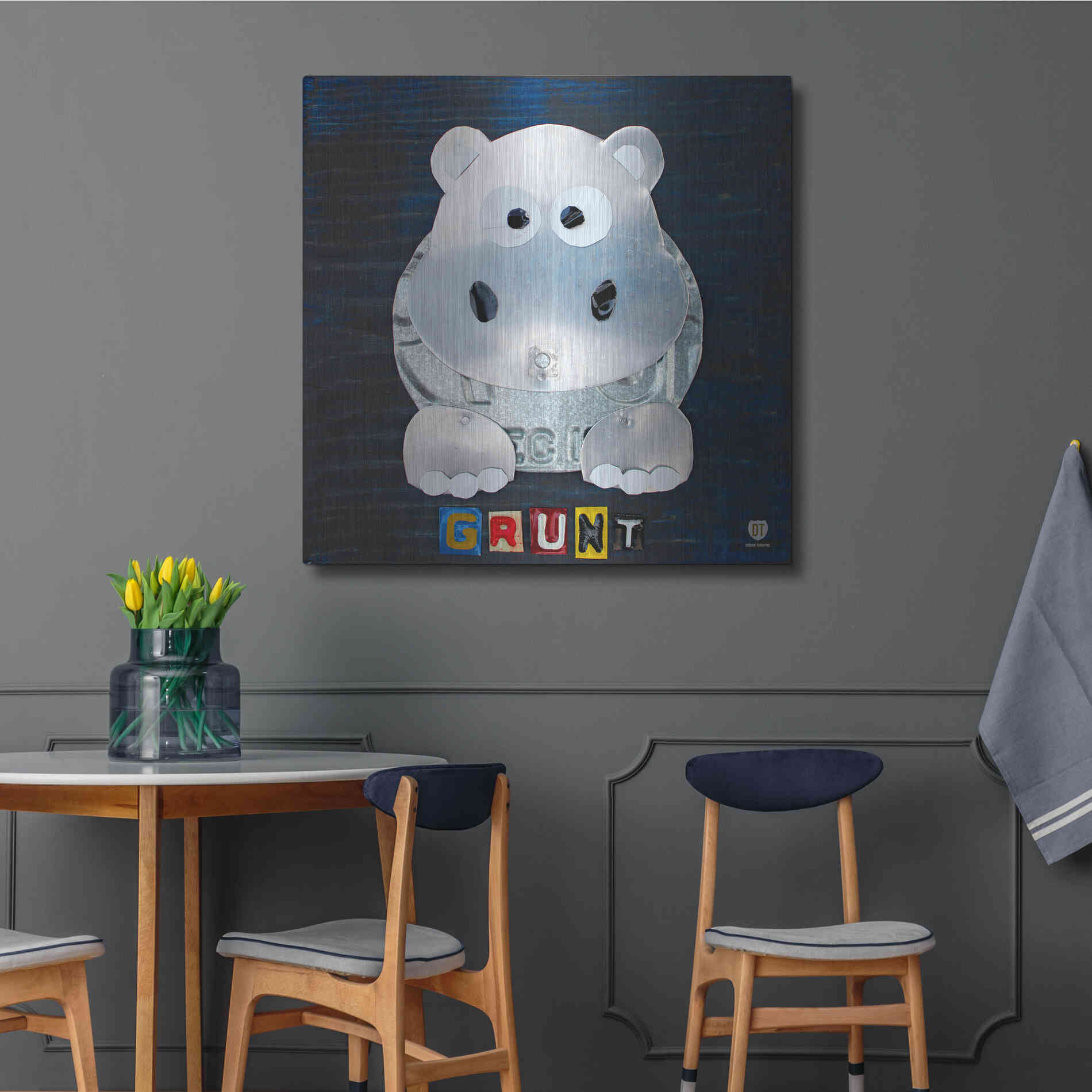 Luxe Metal Art 'Grunt The Hippo' by Design Turnpike, Metal Wall Art,36x36