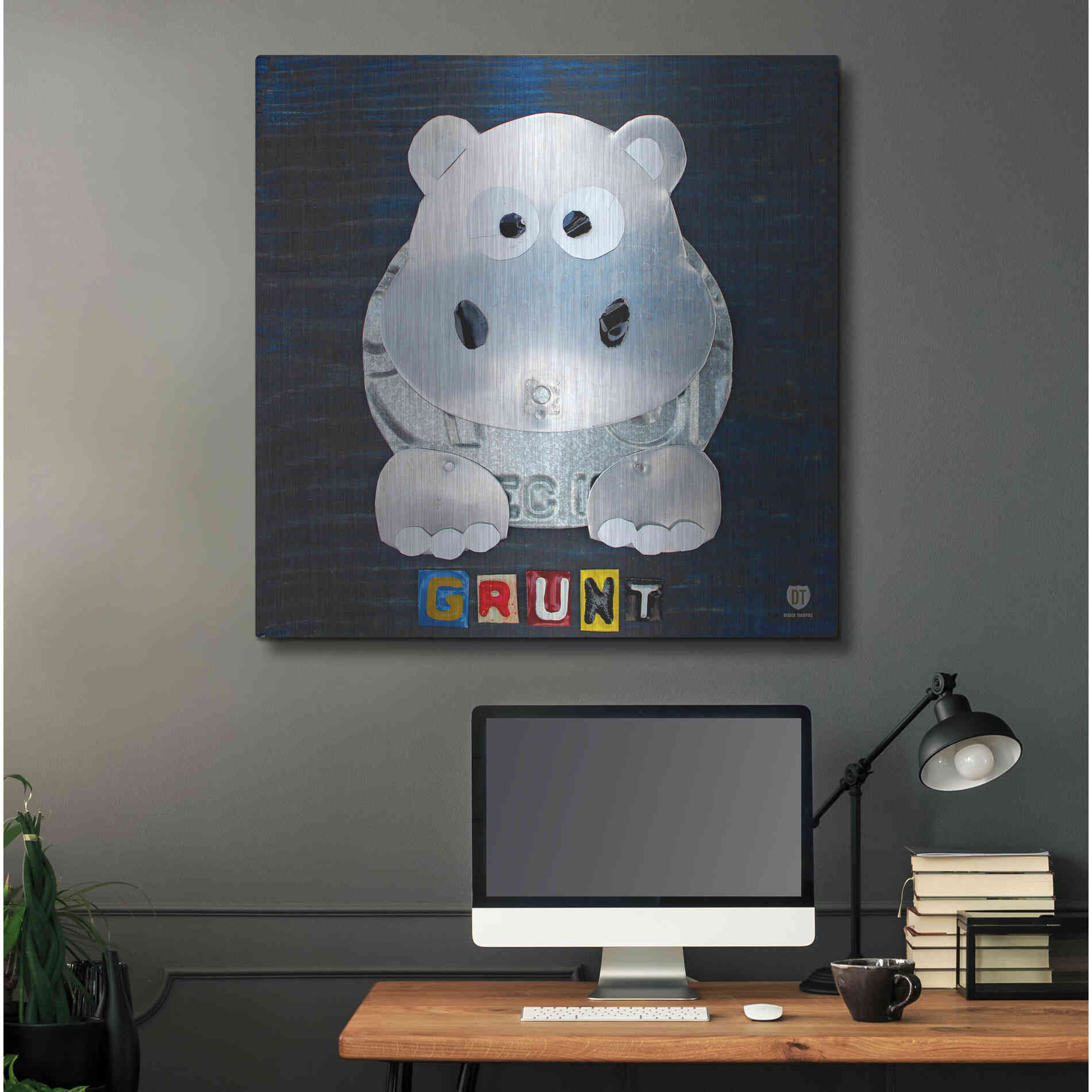 Luxe Metal Art 'Grunt The Hippo' by Design Turnpike, Metal Wall Art,36x36
