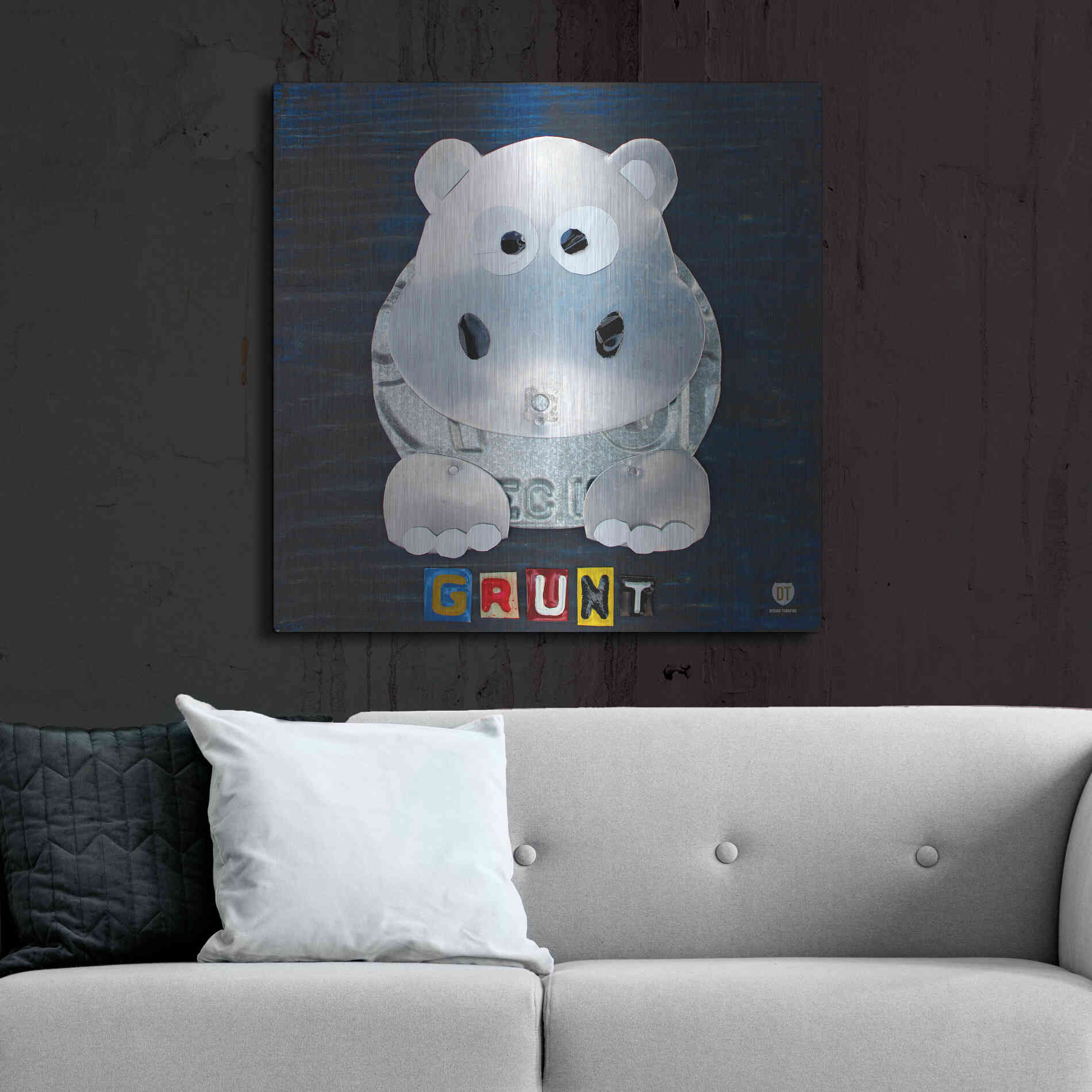 Luxe Metal Art 'Grunt The Hippo' by Design Turnpike, Metal Wall Art,36x36