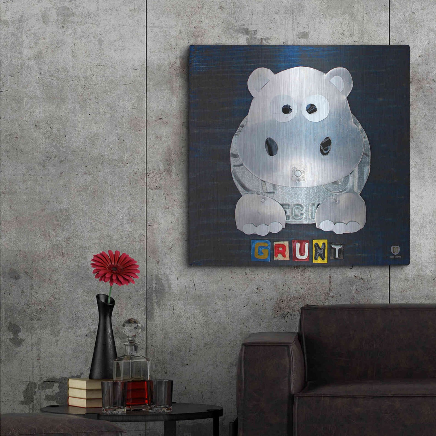 Luxe Metal Art 'Grunt The Hippo' by Design Turnpike, Metal Wall Art,36x36