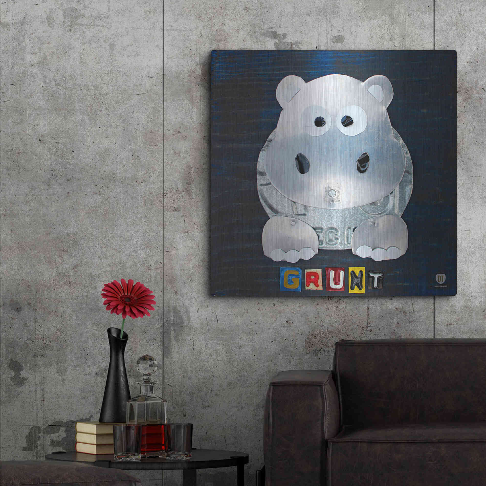 Luxe Metal Art 'Grunt The Hippo' by Design Turnpike, Metal Wall Art,36x36