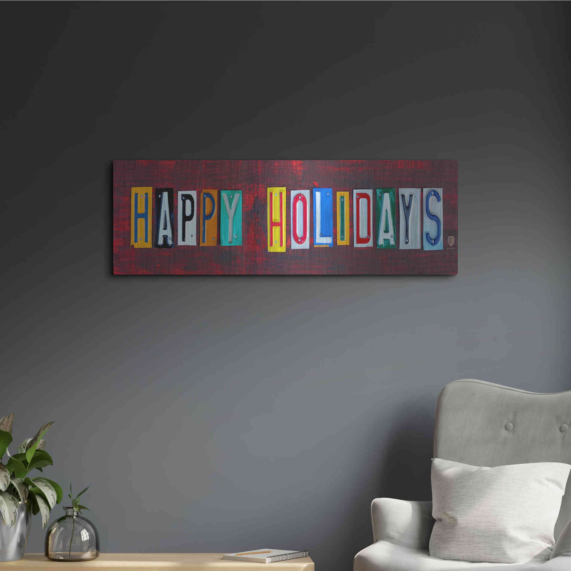 Luxe Metal Art 'Happy Holidays' by Design Turnpike, Metal Wall Art,36x12