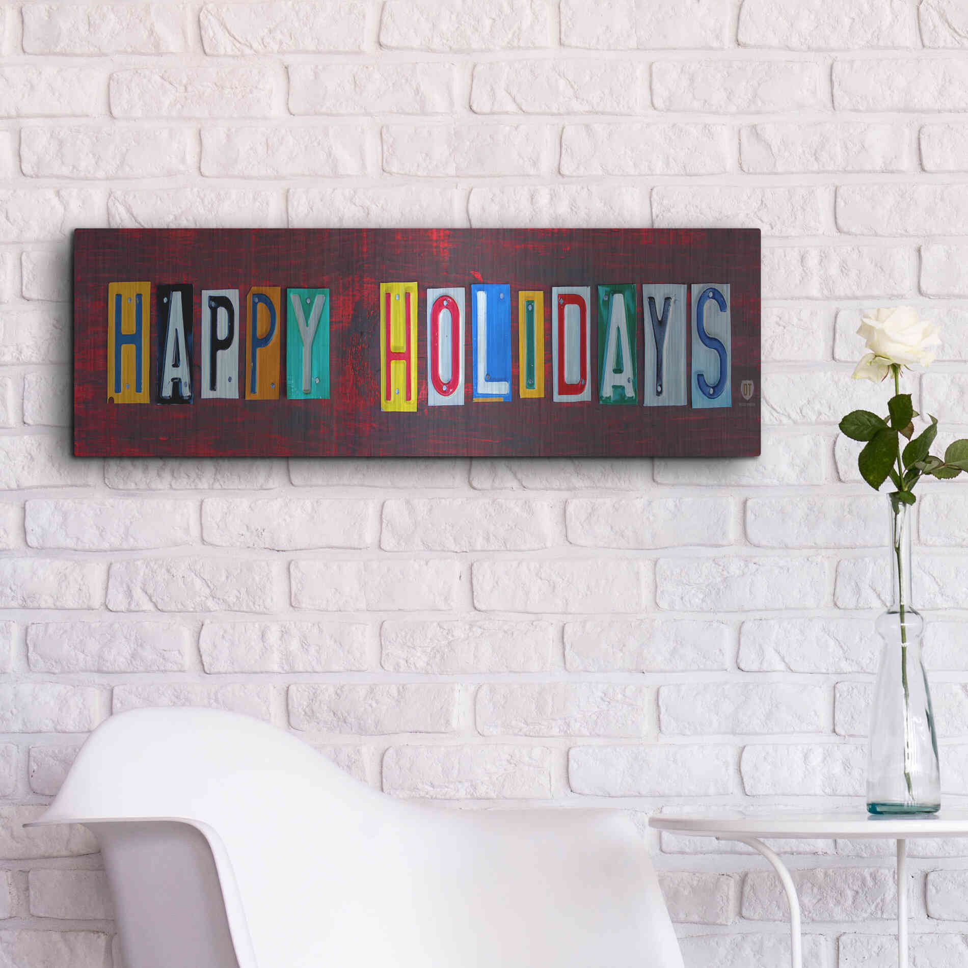 Luxe Metal Art 'Happy Holidays' by Design Turnpike, Metal Wall Art,36x12