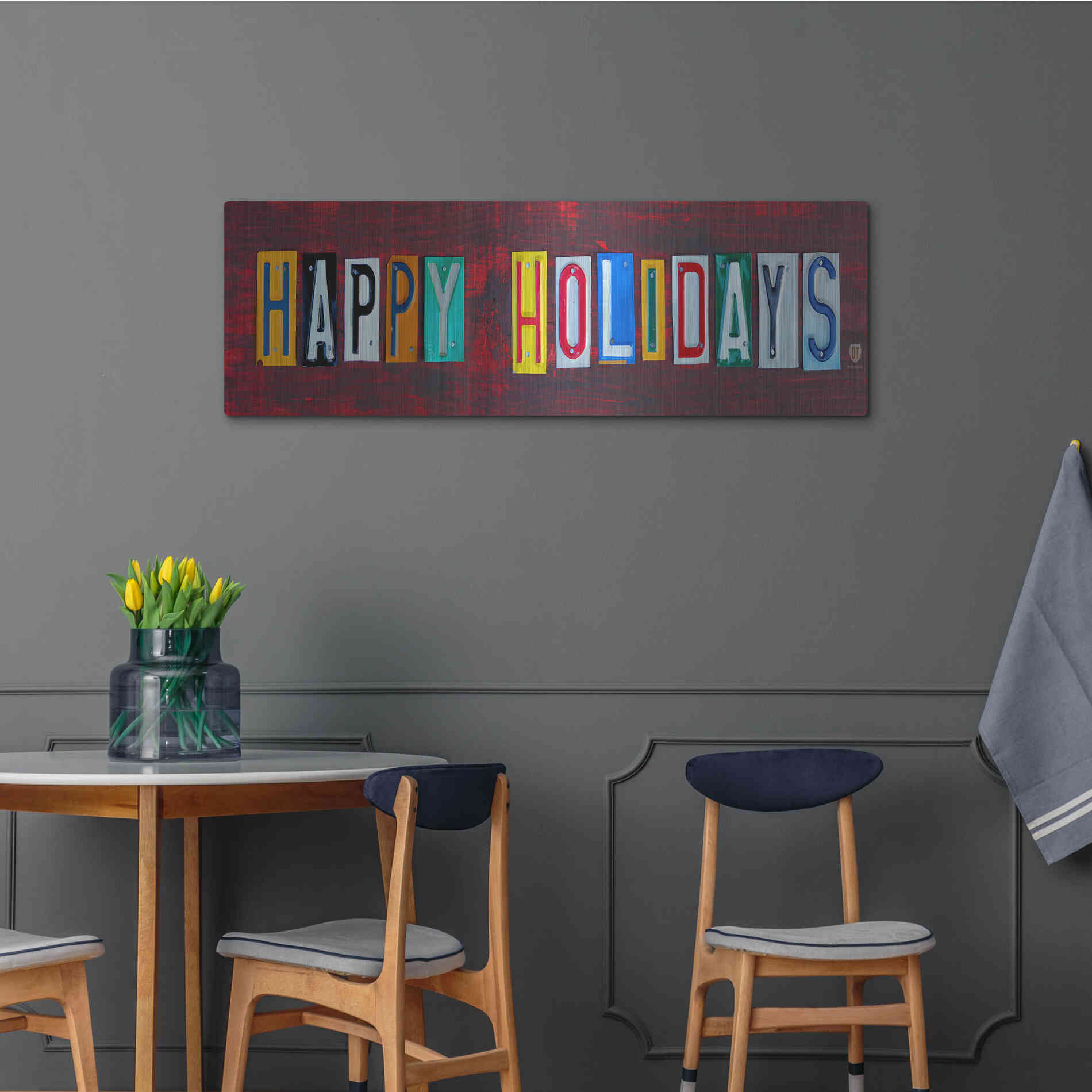 Luxe Metal Art 'Happy Holidays' by Design Turnpike, Metal Wall Art,48x16
